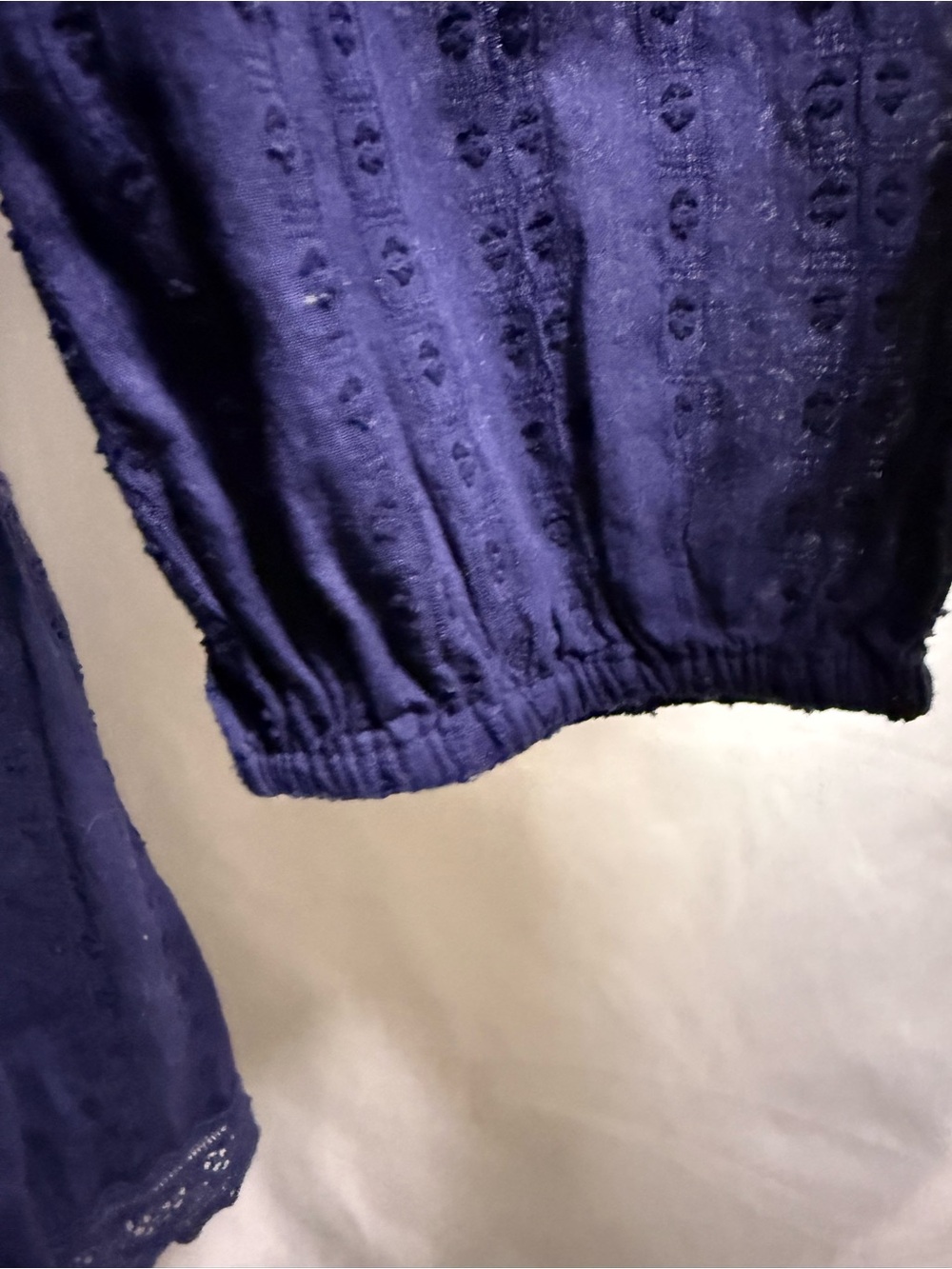 259) Free People Navy Eyelet Lace Boho Mini Dress | Long Sleeve | EUC - Picture 5 of 12
